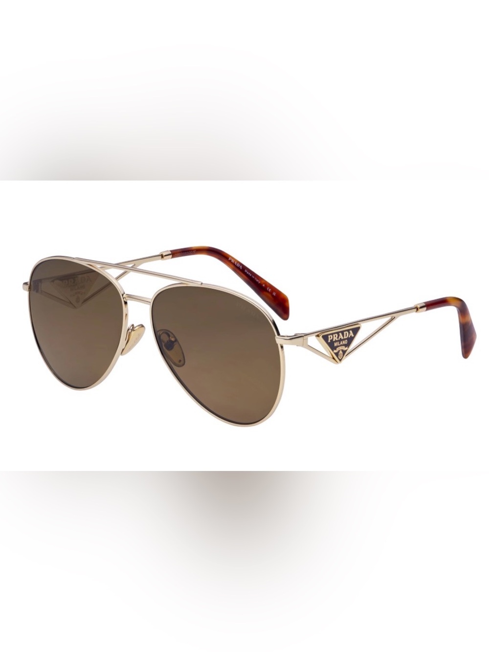 Prada Gold Frame with Brown Lenses and Tortoiseshell Temples Aviator Sunglasses